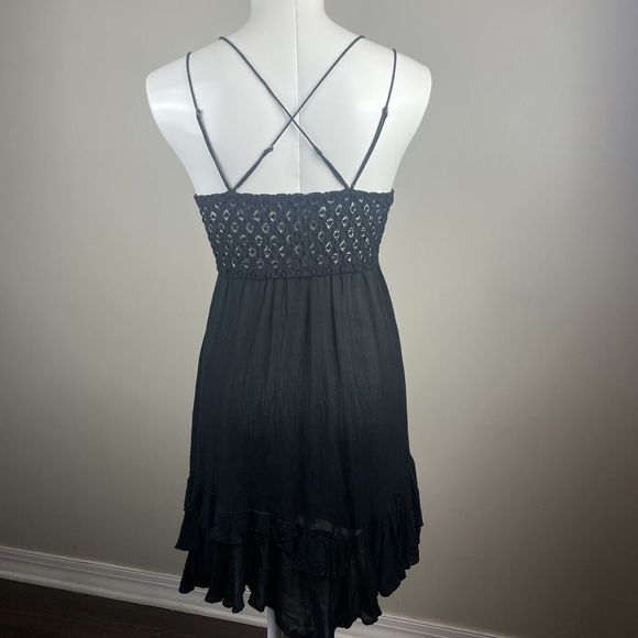 Free People Adella Mini Slip XS Dress Boho Chic Lace Tiered Ruffles Black Boho - Picture 6 of 7